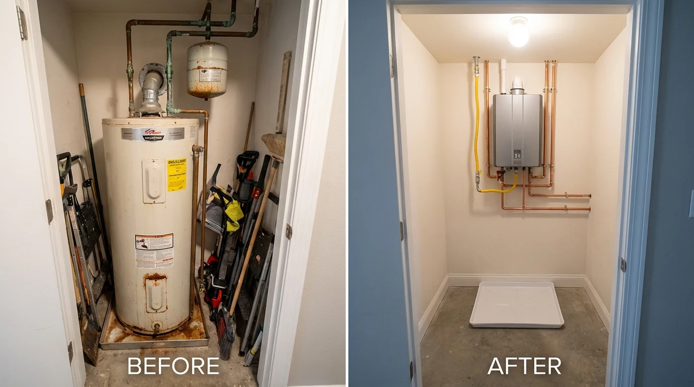 Tank water heater versus wall-mounted tankless unit comparison for Maytown, PA homeowners