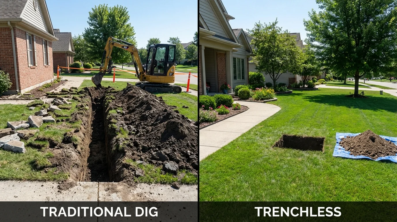 Trenchless sewer repair with minimal yard damage versus traditional excavation in Maytown, PA